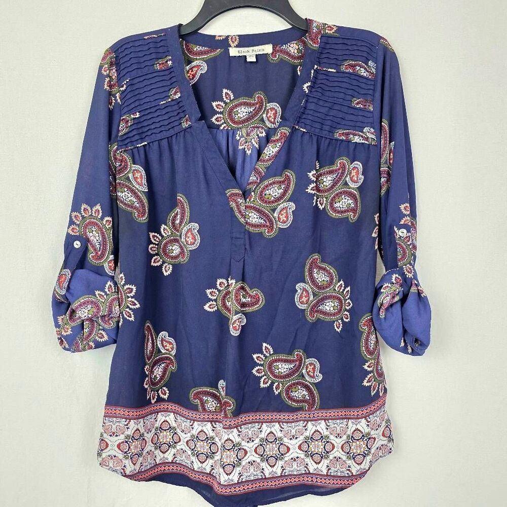 Black Rainn Paisley Boho Blouse Blue L